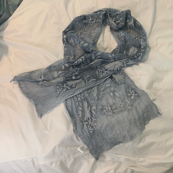 Sheer Long Embroidered Floral Scarf Light Blue Womens Wrap Shawl - Picture 7 of 12